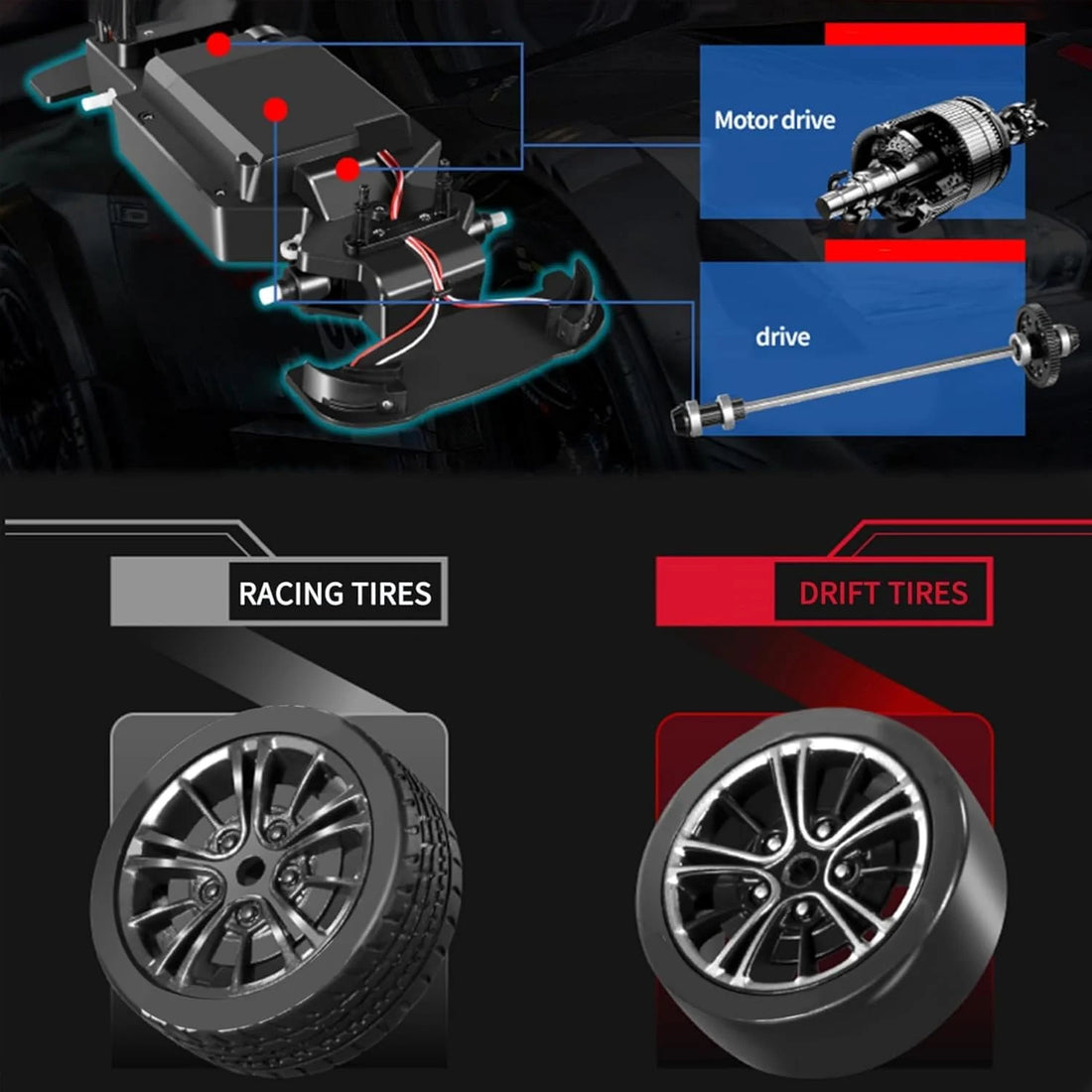 Big Size Top Quality RC Drift Car - 31 cm - With Extra Tyres & Props