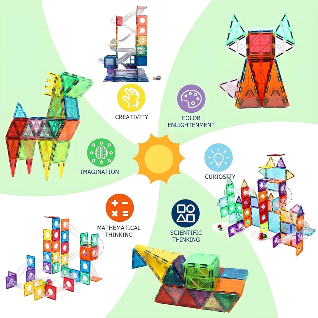 Magnetic Tiles for Kids|Magnetic Building Blocks for Kids 3 4 5 6 7 8 Yrs|Constructing&Creative Learning Educational Brain Toys|STEM Learning Kit Magnetic Toys