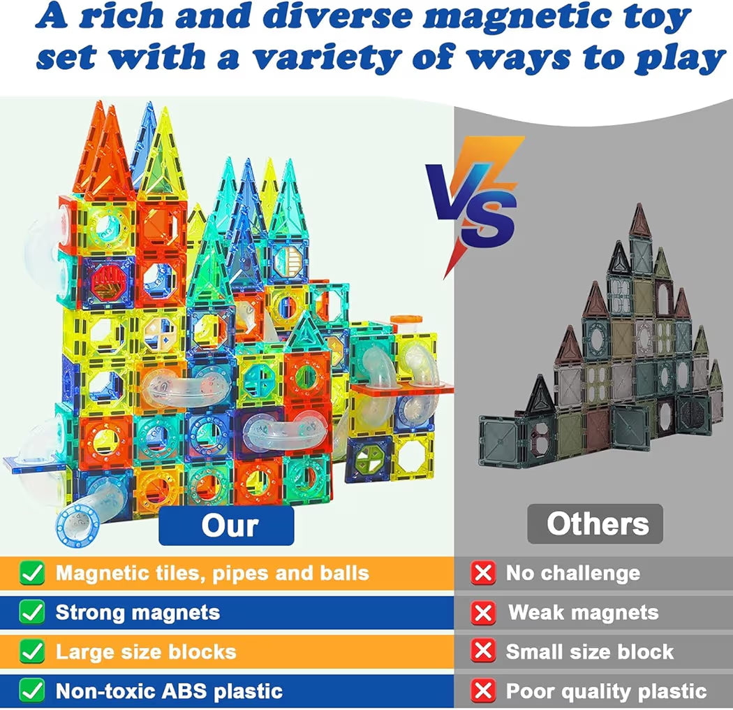 Magnetic Tiles for Kids|Magnetic Building Blocks for Kids 3 4 5 6 7 8 Yrs|Constructing&Creative Learning Educational Brain Toys|STEM Learning Kit Magnetic Toys